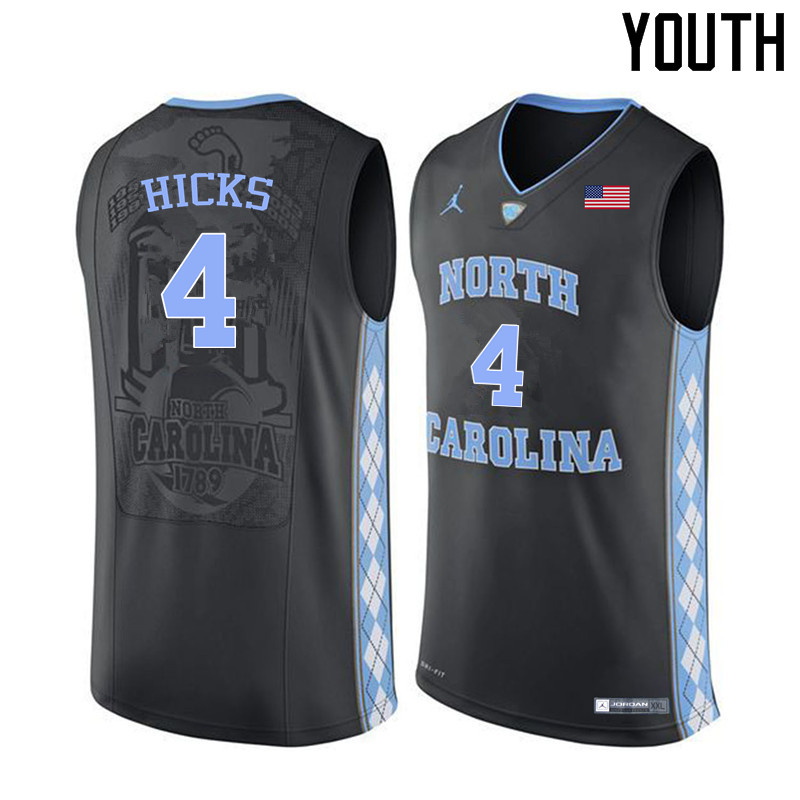 Youth North Carolina Tar Heels #4 Isaiah Hicks College Basketball Jerseys Sale-Black